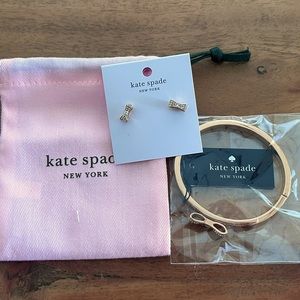 Kate Spade Ready Set Bow bracelet earrings rose gold diamond pave set bnwt